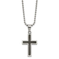 Chisel Stainless Steel Polished with Black Carbon Fiber Inlay Cross Pendant on a 22 inch Ball Chain Necklace, 22 x 18 mm