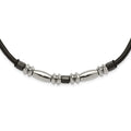 Stainless Steel Polished & Hematite Beads Leather Cord Necklace, 16.5 x 8.5 mm