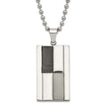 Stainless Steel Polished Black & Grey Carbon Fiber Inlay Dogtag Necklace, 24 mm