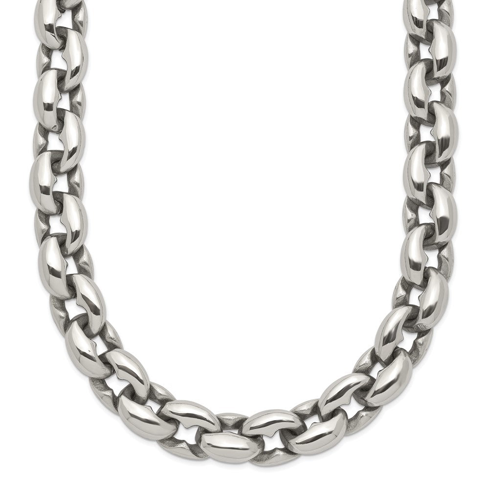 Chisel Stainless Steel Polished 24 inch Oval Link Necklace, 24 x 8 mm
