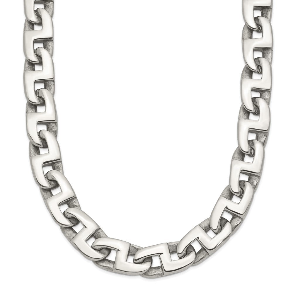 Chisel Stainless Steel Polished 24 inch Fancy Square Link Necklace, 24 x 10 mm