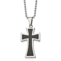 Chisel Stainless Steel Polished with Carbon Fiber Inlay Cross Pendant on a 22 inch Ball Chain Necklace, 22 x 21 mm