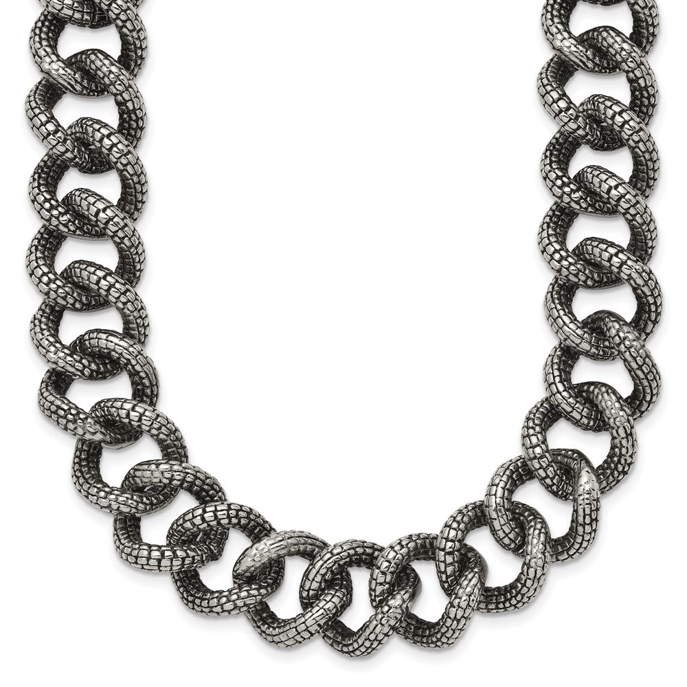Chisel Stainless Steel Antiqued and Textured 24 inch Link Necklace, 24 x 15 mm