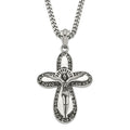 Stainless Steel Antiqued & Polished Crucifix Necklace, 24 mm