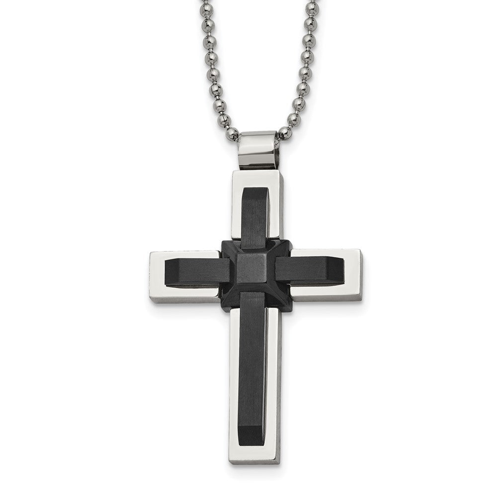 Stainless Steel Polished Black IP-plated Cross 20in Necklace, 20 x 30 mm