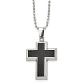 Chisel Stainless Steel Polished with Black Carbon Fiber Inlay Cross Pendant on a 22 inch Ball Chain Necklace, 22 x 25 mm