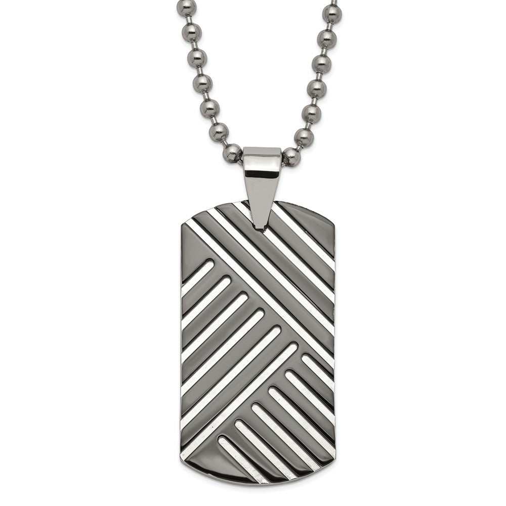 Stainless Steel & Black Enamel Polished Dog Tag Necklace, 24 mm
