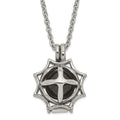 Stainless Steel Polished Black Agate Sun Pendant Necklace, 20 mm
