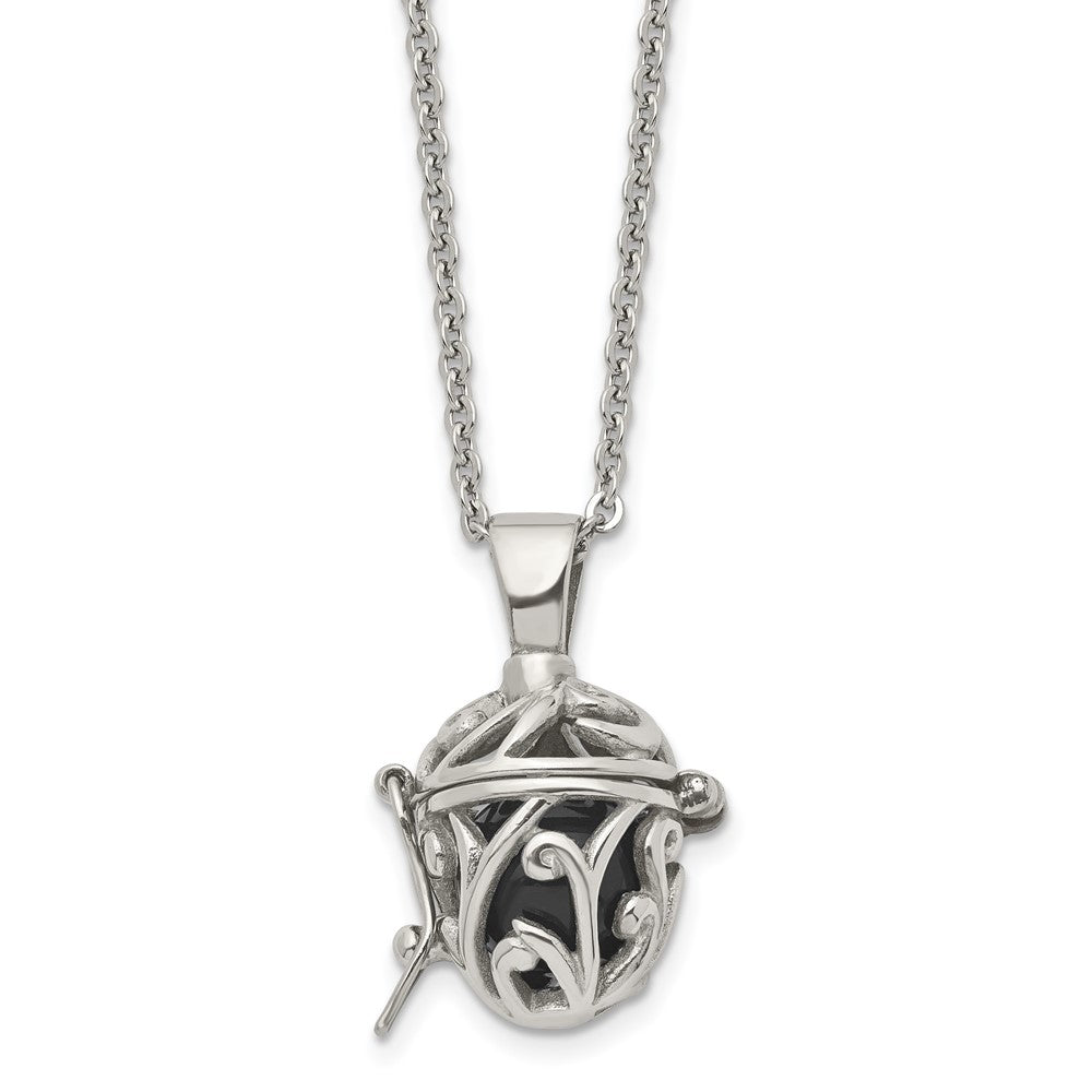 Stainless Steel Polished w/Black Agate Opening Box 20in Necklace, 20 mm