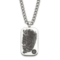 Stainless Steel & Black Enamel Reversible Black CZ Fingerprint Dog Tag w/ 2in ext Necklace, 22 mm