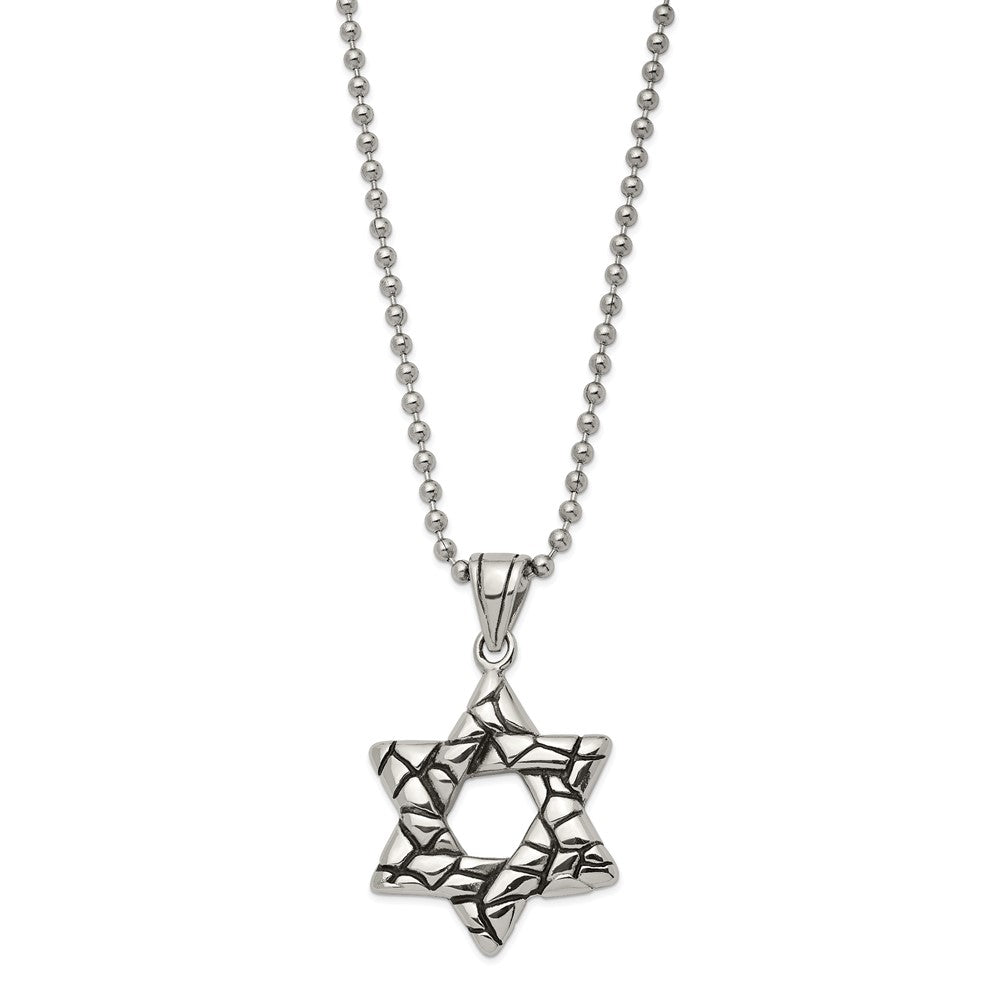 Chisel Stainless Steel Antiqued and Polished Star of David Pendant on a 24 inch Ball Chain Necklace, 24 x 24 mm