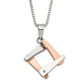 Stainless Steel & Rose IP-plated Polished Fancy CZ Square Necklace, 18 mm