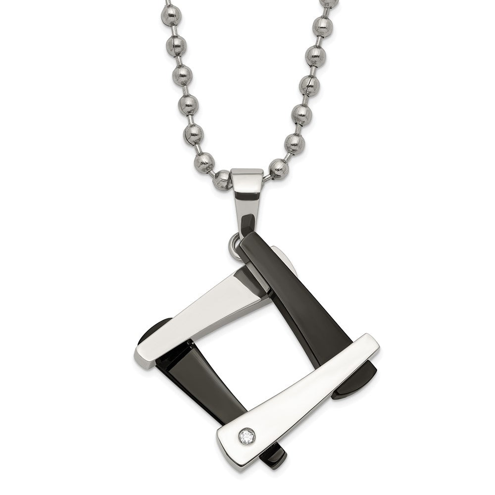 Stainless Steel & Black IP-plated Amour w/CZ Necklace, 20 mm