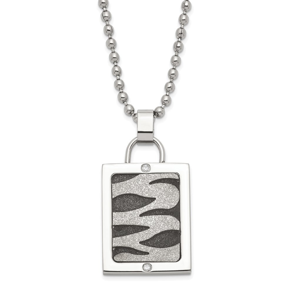 Stainless Steel Laser Cut & Black IP-plated CZ Dog Tag Necklace, 20 mm