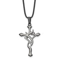 Chisel Stainless Steel Brushed and Polished Black IP-plated Cross Pendant on an 18 inch Leather Cord Necklace, 18 x 30 mm