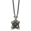 Stainless Steel Antiqued & Polished w/Black Agate Fleur de lis Necklace, 20 x 19 mm