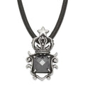 Stainless Steel Antiqued Star Crown with Black Glass Necklace, 20 mm