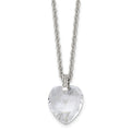 Stainless Steel Polished Crystal Heart w/CZ 18in Necklace, 18 mm