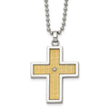 Chisel Stainless Steel Polished with 14k Gold Accent .01 carat Diamond Cross Pendant on a 22 inch Ball Chain Necklace, 22 x 30 mm
