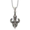 Stainless Steel Antiqued and Polished Fleur de lis 24in Necklace, 24 mm, 8.64 g