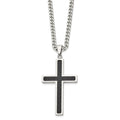 Chisel Stainless Steel Polished with Black Carbon Fiber Inlay Cross Pendant on a 24 inch Curb Chain Necklace, 24 x 32 mm