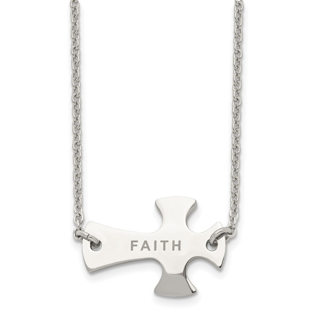 Chisel Stainless Steel Polished FAITH Sideways Cross on a 19 inch Cable Chain Necklace, 19 x 28 mm