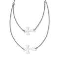 Stainless Steel Double Sideways Cross Layered Necklace, 16.75 mm