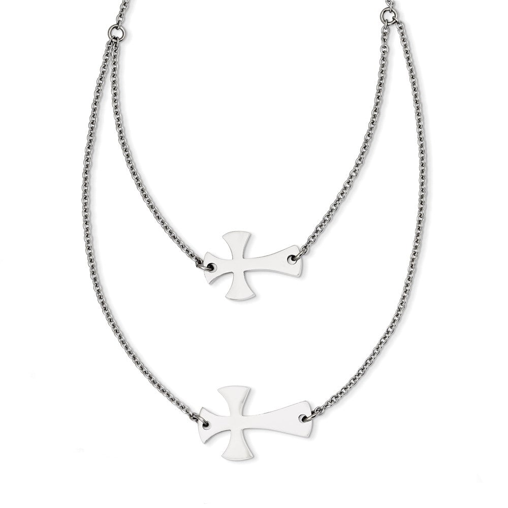 Stainless Steel Double Sideways Cross Layered Necklace, 16.75 mm