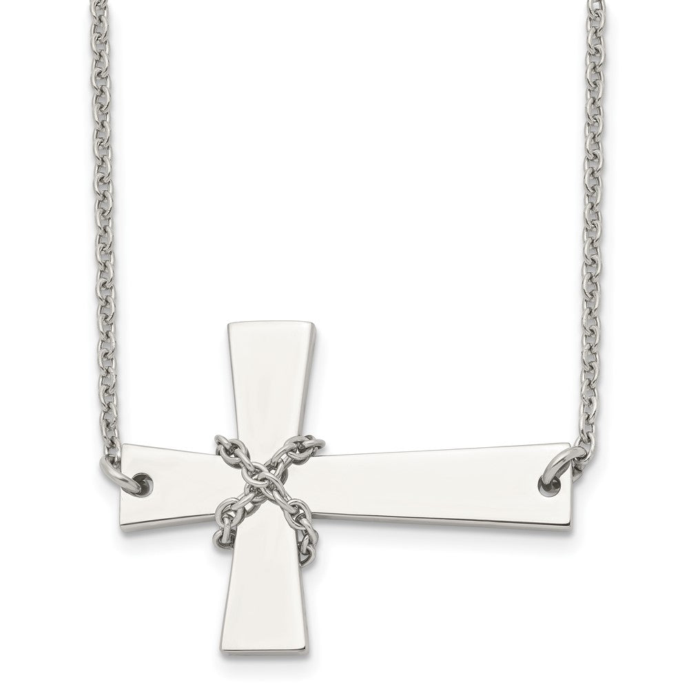 Chisel Stainless Steel Polished Sideways Cross with Chain on a 21 inch Cable Chain Necklace, 21 x 40 mm
