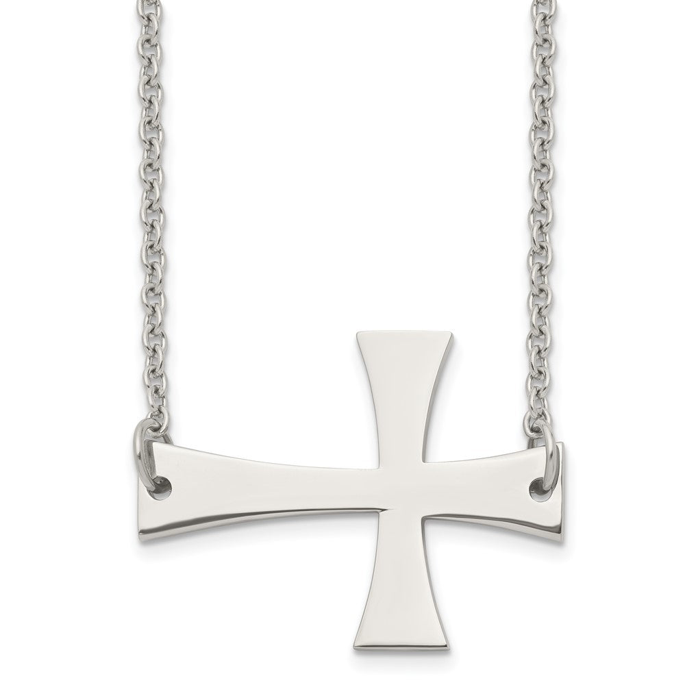 Stainless Steel Polished Sideways Cross 21in Necklace, 21.75 mm