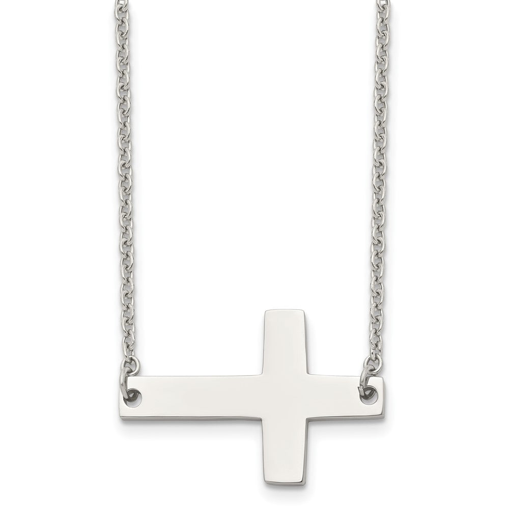 Chisel Stainless Steel Polished Sideways Cross on a 21 inch Cable Chain Necklace, 21 x 30 mm