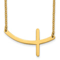 Chisel Stainless Steel Polished Yellow IP-plated Curved Sideways Cross on an 18 inch Cable Chain Necklace, 18 x 38 mm