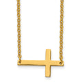 Chisel Stainless Steel Polished Yellow IP-plated Sideways Cross on an 18 inch Cable Chain Necklace, 18 x 25 mm