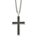 Chisel Stainless Steel Polished with Black Carbon Fiber Inlay Cross Pendant on a 24 inch Curb Chain Necklace, 24 x 39 mm