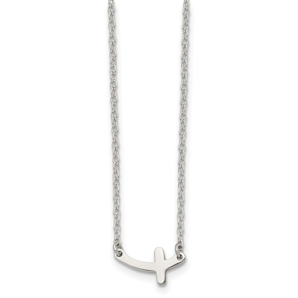 Chisel Stainless Steel Polished Sideways Cross on an 18 inch Cable Chain Necklace, 18 x 14 mm, 3.14 g