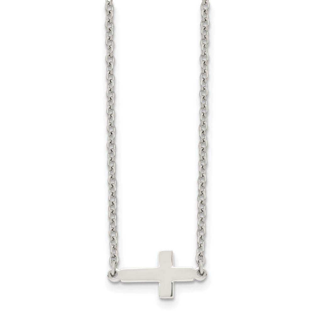 Chisel Stainless Steel Polished Sideways Cross on an 18 inch Cable Chain Necklace, 18 x 14 mm, 3.27 g