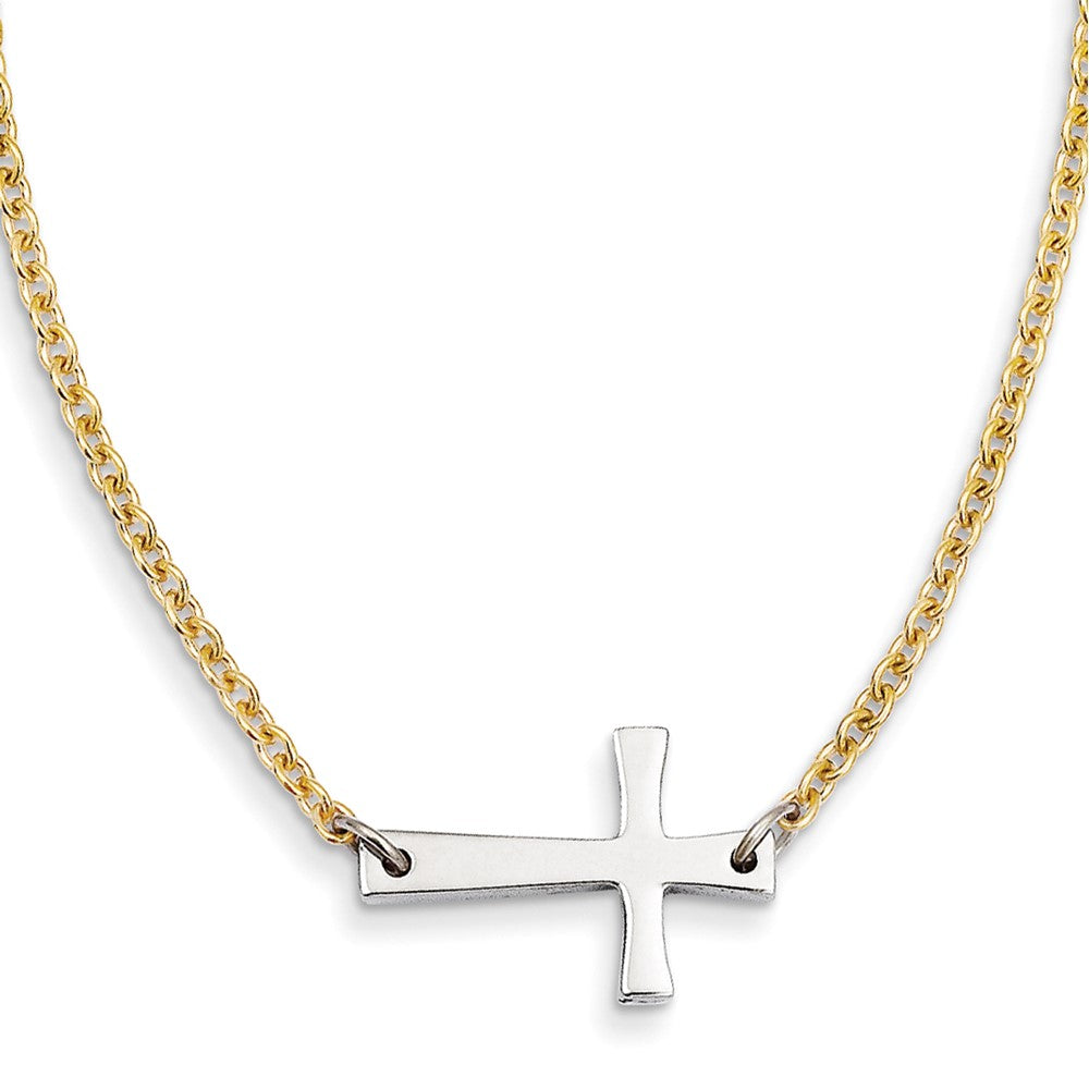 Stainless Steel Yellow IP-plated Chain Sideways Cross 16.25 Neck, 16.25 mm