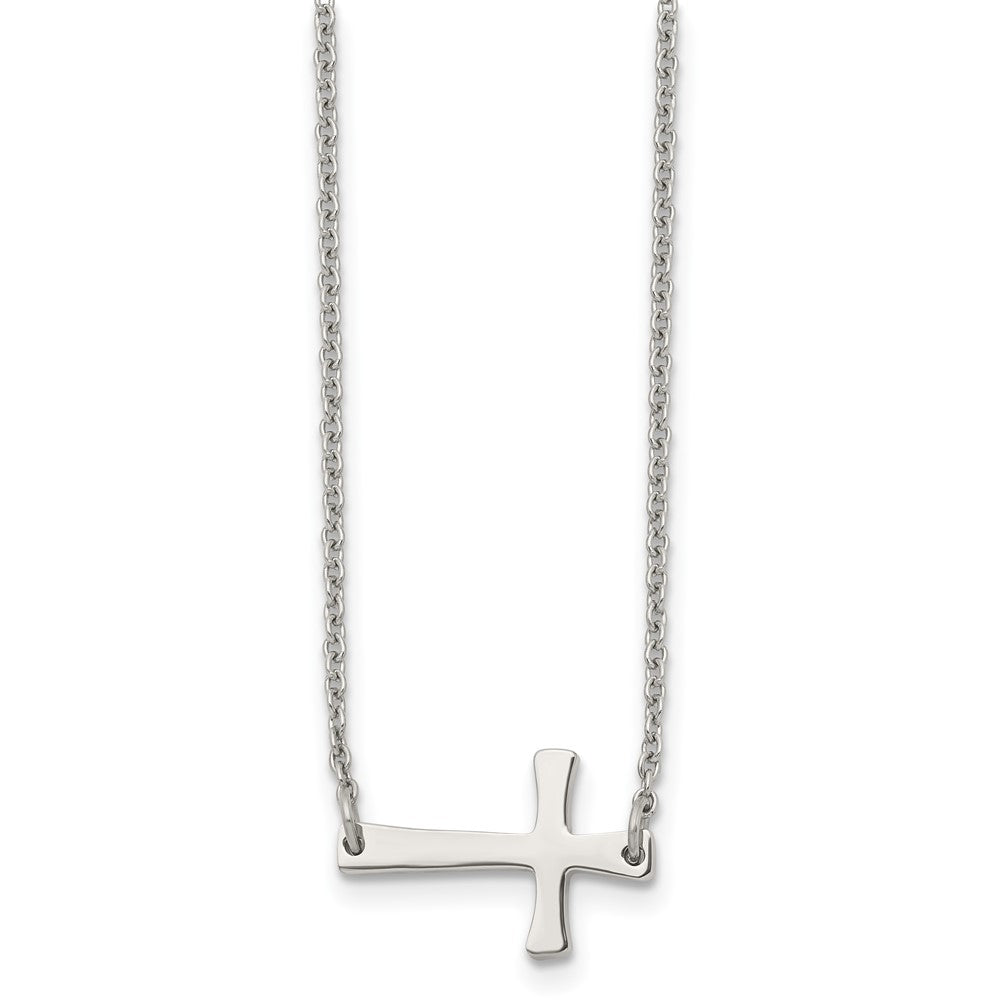 Chisel Stainless Steel Polished Sideways Cross on a 16 inch Cable Chain Necklace, 16 x 18 mm