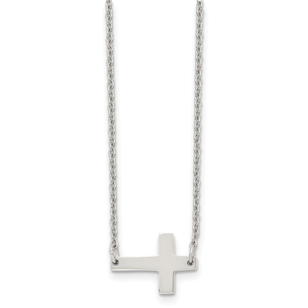 Chisel Stainless Steel Polished Sideways Cross on a 16 inch Cable Chain Necklace, 16 x 16 mm