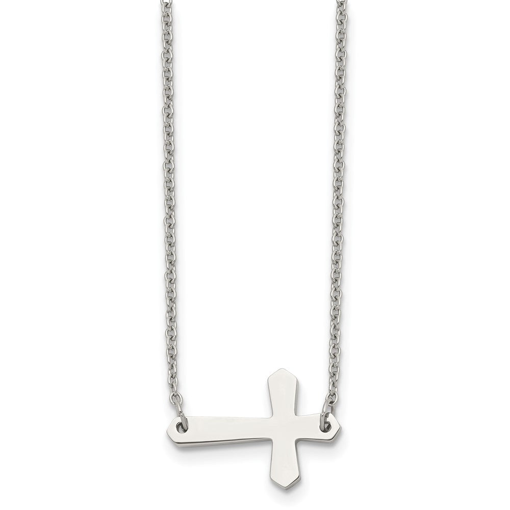Chisel Stainless Steel Polished Sideways Cross on a 17 inch Cable Chain Necklace, 17 x 20 mm
