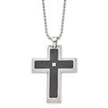 Chisel Stainless Steel Polished with Black Carbon Fiber Inlay .0.1 Carat Diamond Cross Pendant on a 24 inch Ball Chain Necklace, 0.01 ct, 24 x 42 mm