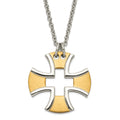 Stainless Steel & Yellow IP-plated Polished & Satin Cross Necklace, 18 mm