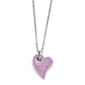 Stainless Steel Polished Light Purple Crystal Heart Pendant Necklace, 18 x 23 mm