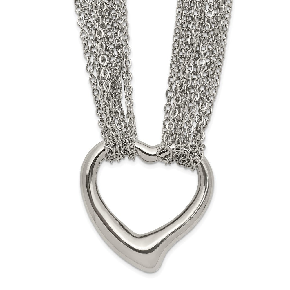 Chisel Stainless Steel Polished Heart on a 17 inch Cable Chain Multi Strand Necklace, 17 x 24 mm