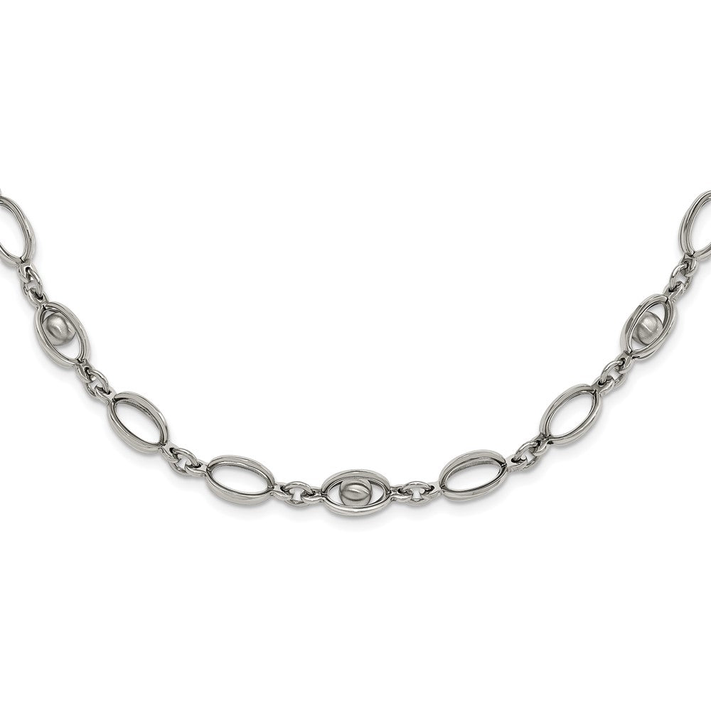 Stainless Steel Polished Oval Link w/ Moveable Ball w/ 1.5in ext. Necklace, 23 x 10 mm