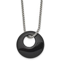 Chisel Stainless Steel Polished Black Onyx Circle Pendant on an 18 inch Box Chain Necklace, 18 x 30 mm