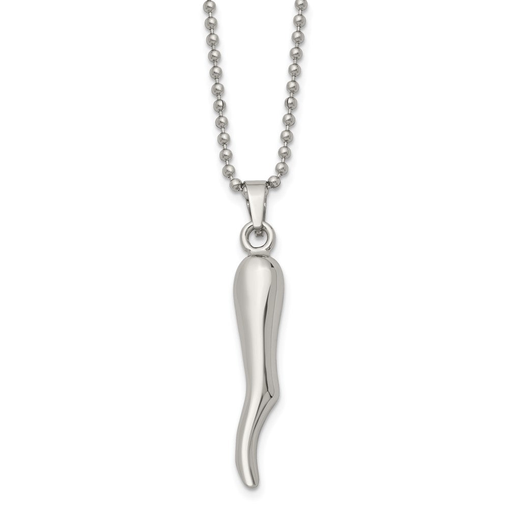 Chisel Stainless Steel Polished Italian Horn Pendant on a 22 inch Ball Chain Necklace, 22 x 5 mm