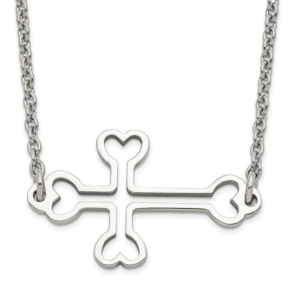 Stainless Steel Polished Sideways Cut out Cross Necklace, 18 mm