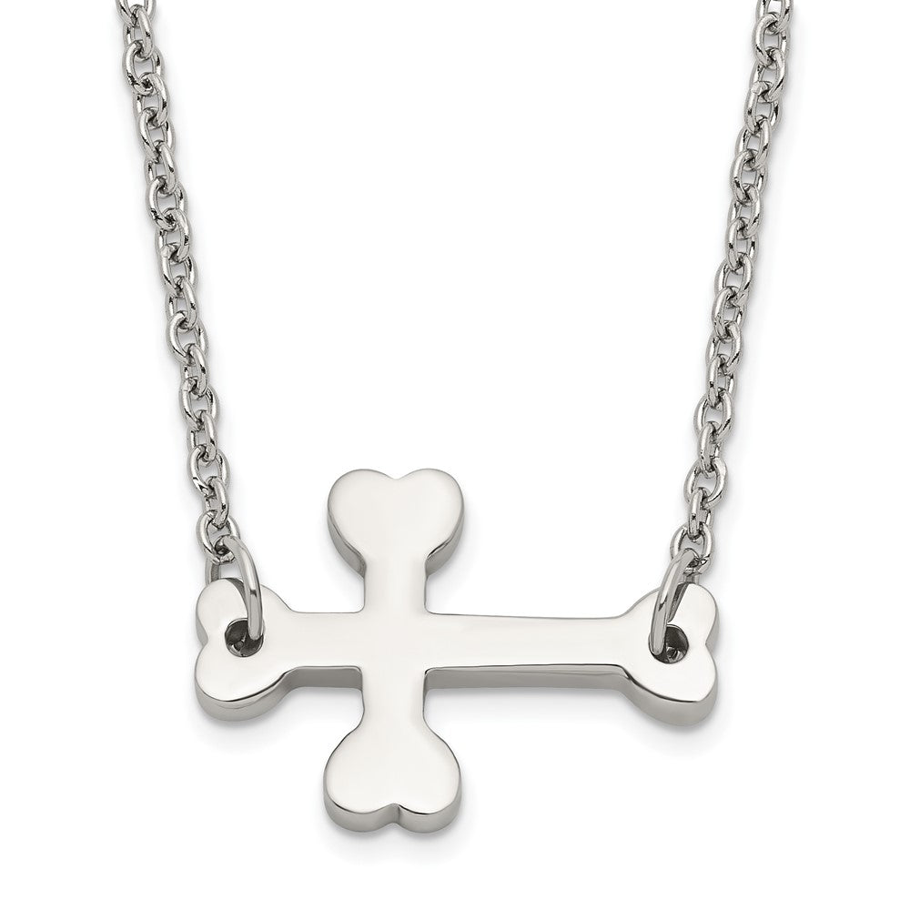 Stainless Steel Polished Sideways Cross Necklace, 16.5 mm