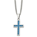 Chisel Stainless Steel Polished with Blue Carbon Fiber Inlay Cross Pendant on a 20 inch Curb Chain Necklace, 20 x 20 mm